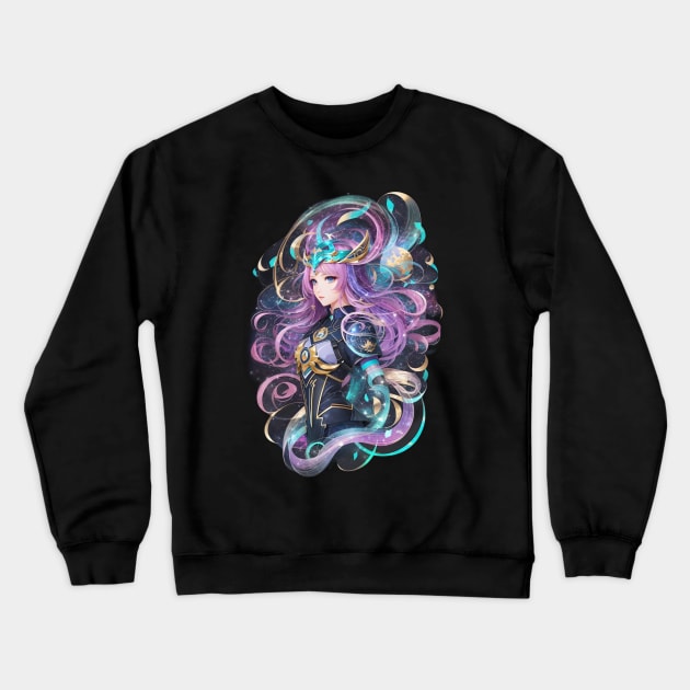 Ophiuchus Ascendant: AI Anime Character Art in the Zodiac Crewneck Sweatshirt by artbydikidwipurnama